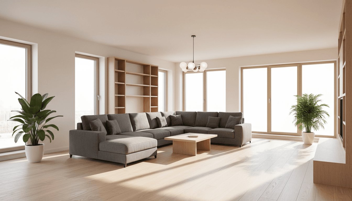 Sunlit empty apartment living room prepared for move-in